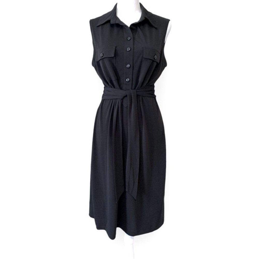 Carol Little | NWT Sleeveless Shirt Dress Tie Waist Matte Black 8